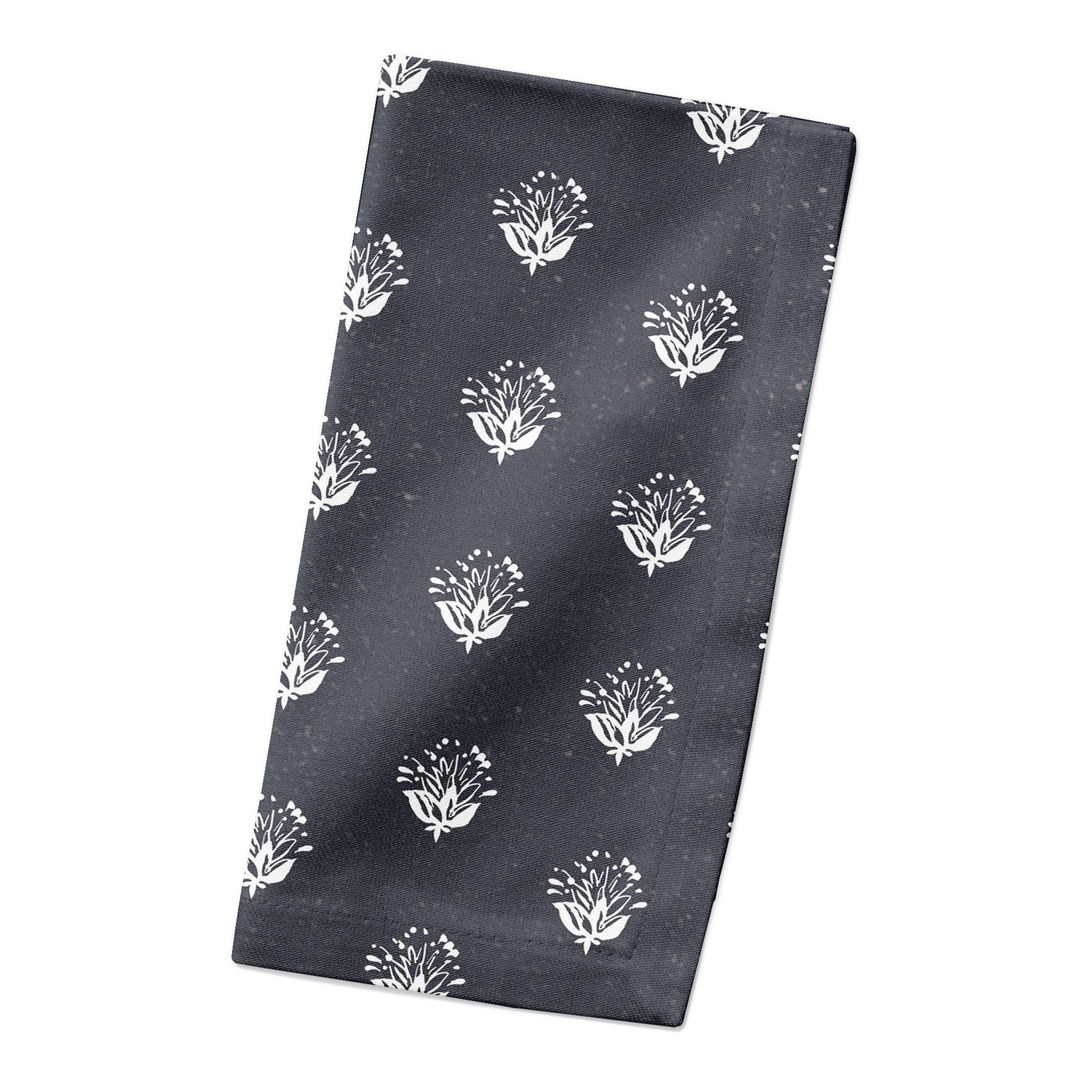Navy Floral Pattern 10" x 10" Cotton Twill Napkin